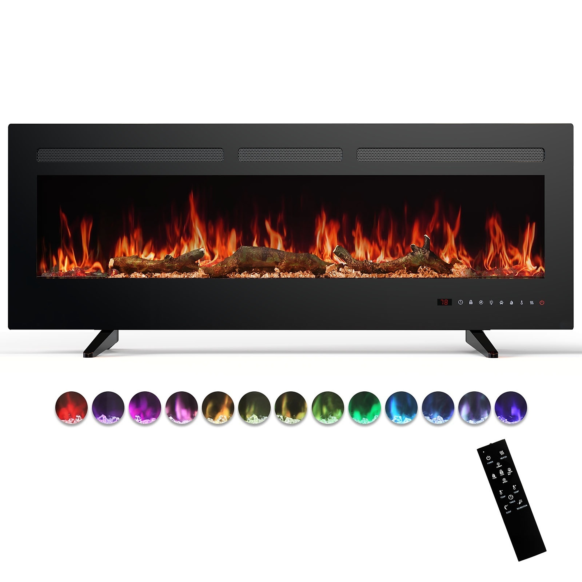 EdenDirect Electric Fireplace Insert — 50in., Wall Mounted & Recessed, 1500W, Adjustable Flame Effect, Timer, Remote Control, Model# NTE-Z50IN-BK
